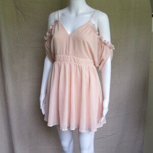 TOBI Cold Shoulder Flutter Skater Dress SIZE Small Blush Pink